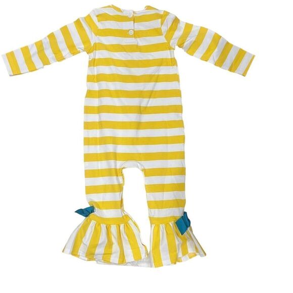 Ricrac & Ruffle girls yellow stripe long sleeve romper size 3T - Picture 2 of 7